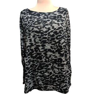 Sunny Leigh Plus Size 1X Black Gray Leopard Print Tunic Top Lightweight Knit